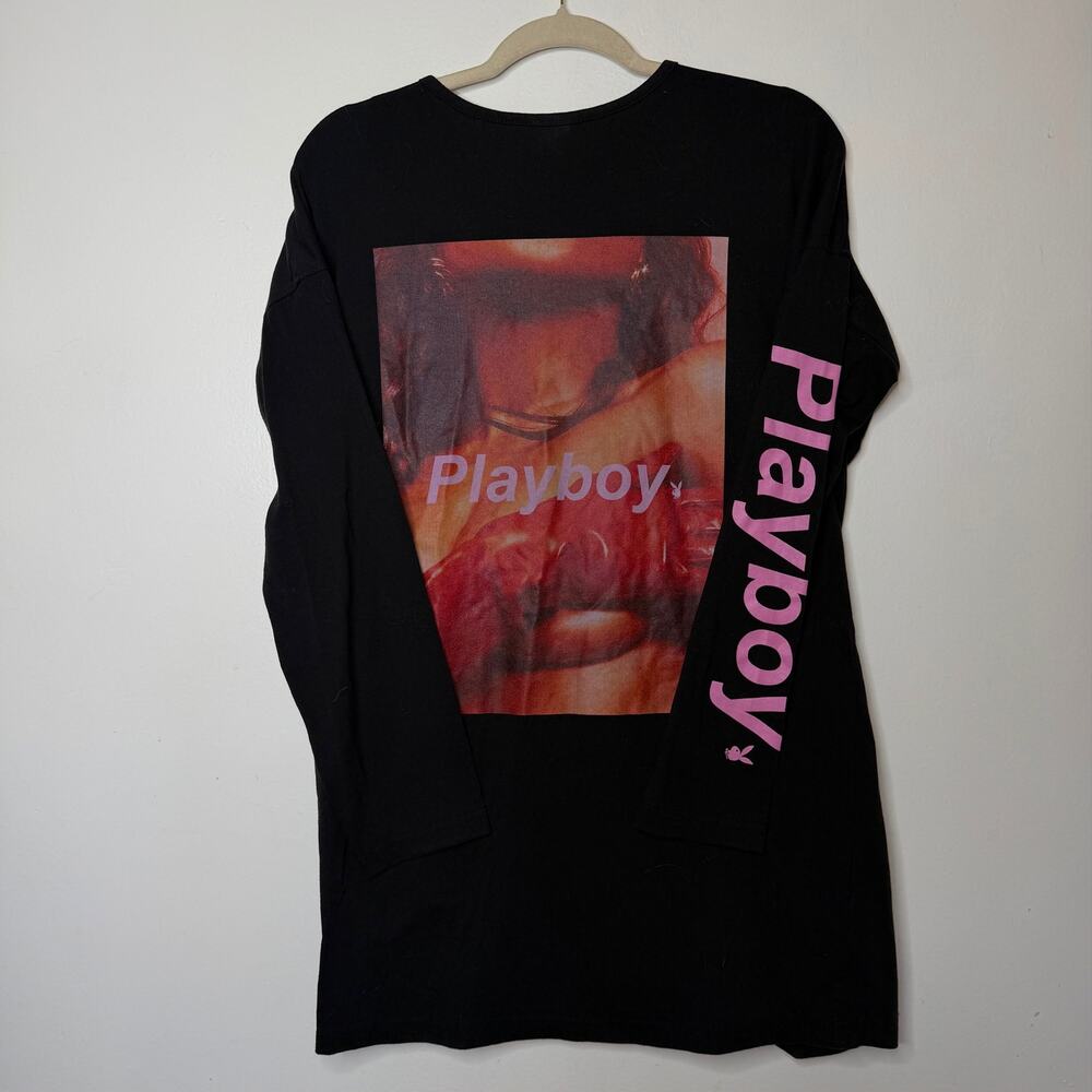 Playboy x Missguided Oversized Graphic T-Shirt Dress – Black – Women’s Large